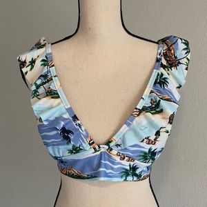 Triangle halter top bikini top with frills